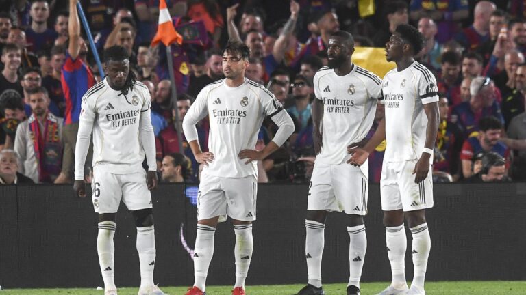 Camavinga, Rudiger, Asencio and Aurelien Tchouameni of Real Madrid  during LaLiga EA Sports, between FC Barcelona v Real Madrid played at Spotify Camp Nou  Stadium, Barcelona on May 10th, 2026 in Spain; FC Barcelona vs Real Madrid

(Photo by Cordon Press/Sipa USA)
2026.05.10 Barcelona
pilka nozna liga hiszpanska
FC Barcelona - Real Madryt

Foto Cordon/SIPA USA/PressFocus

!!! POLAND ONLY !!!