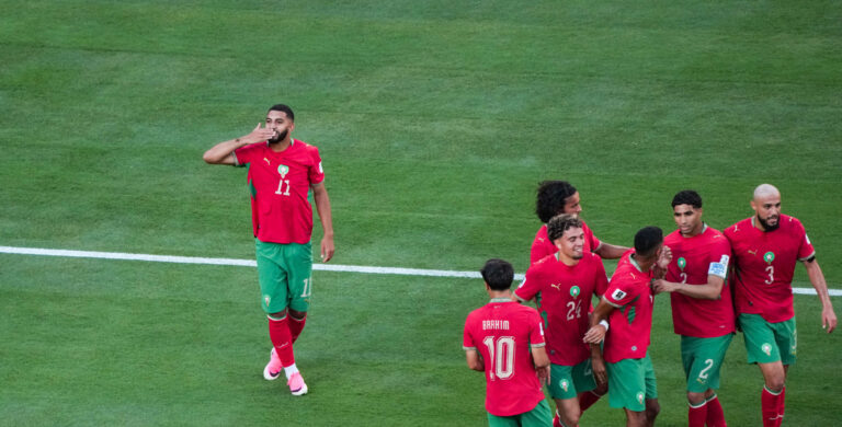 Ismael Saibari of Morocco (C) celebrates after scoring the team's first goal during a FIFA Men’s World Cup 2026 Group Stage football match between Brazil and Morocco at New York New Jersey Stadium, in East Rutherford on June 13th 2026 (Photo by Alexandra Fechete/SPP) (Photo by Alexandra Fechete/SPP/Sipa USA)
2026.06.13 New Jersey 
pilka nozna mistrzostwa swiata
Brazylia - Maroko
Foto SPP/SIPA USA/PressFocus

!!! POLAND ONLY !!!