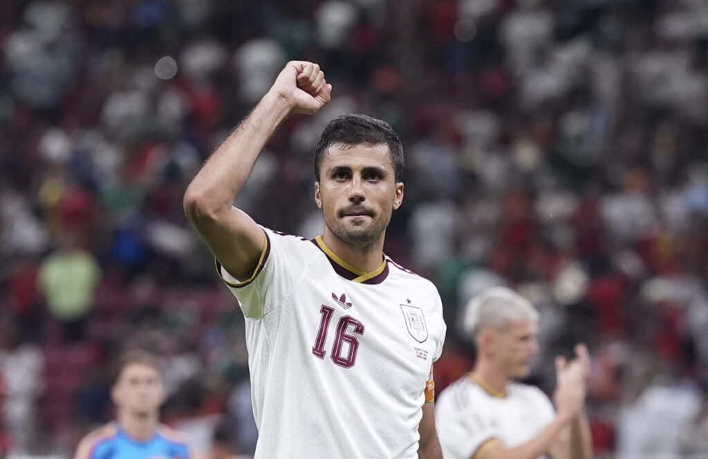 (260627) -- GUADALAJARA, June 27, 2026 (Xinhua) -- Rodri of Spain gestures after the group H match between Uruguay and Spain at the 2026 FIFA World Cup at Guadalajara Stadium in Guadalajara, Mexico, June 26, 2026. (Photo by Martin Zabala/Xinhua)

2026.06.26 Guadalajara
pilka nozna , mistrzostwa swiata , mundial 2026
Urugwaj - Hiszpania
Foto Martin Zabala/Xinhua/PressFocus

!!! POLAND ONLY !!!