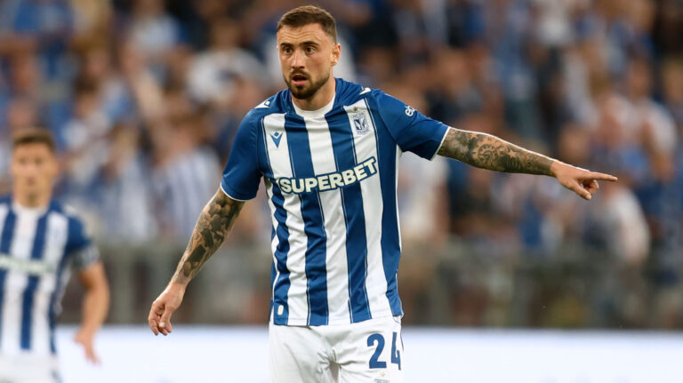Filip Jagiello during the UEFA Champions League 2026/2027 Second Qualifying Round Second Leg match between Lech Poznan and Aarhus GF at Enea Stadium on July 29, 2026, in Poznan, Poland. (Photo by Piotr Matusewicz/NurPhoto)