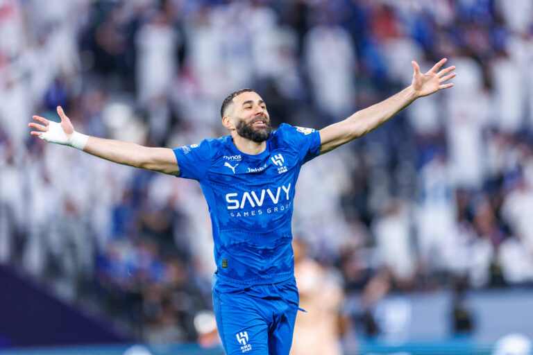 Al Hilal v Al Kholood: Saudi Pro League RIYADH, SAUDI ARABIA - APRIL 08: Karim Benzema of team Al Hilal FC celebrates scoring their second goal during the Saudi Pro League game between Al Hilal and Al Kholood at Kingdom Arena on April 08, 2026 in Riyadh, Saudi Arabia. Photo by Abdullah Ahmed / IMAGO Riyadh Kingdom Arena Saudi Arabia Copyright: xAbdullahxAhmedx
2026.04.08 Rijad
pilka nozna , liga saudyjska
Al Hilal - Al Kholood
Foto IMAGO/PressFocus

!!! POLAND ONLY !!!