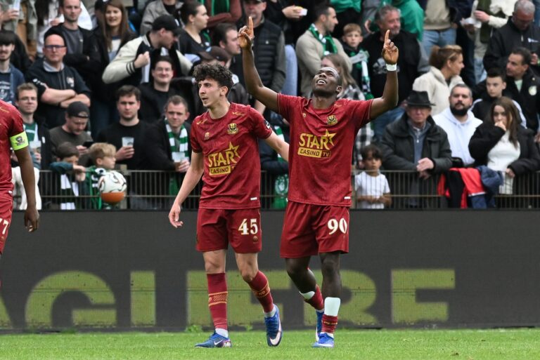 Dender's Mohamed Berte celebrates after scoring during a soccer game between Lommel SK and FCV Dender EH, Sunday 17 May 2026 in Lommel, the return leg of the Final of the Promotion Play-Offs of the 2025-2026 'Challenger Pro League' 1B second division of the Belgian championship. BELGA PHOTO JILL DELSAUX (Photo by JILL DELSAUX/Belga/Sipa USA)
2026.05.17 Lommel
pilka nozna liga belgijska, baraze
Lommel SK - FCV Dender EH

Foto Belga/SIPA USA/PressFocus

!!! POLAND ONLY !!!