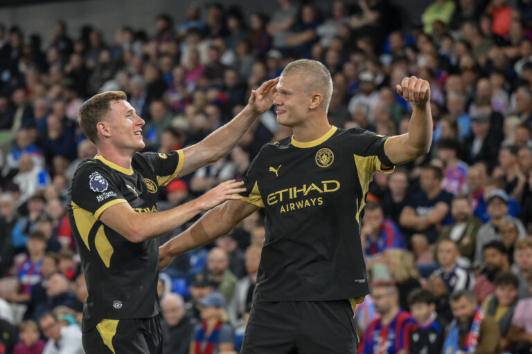 Erling Haaland of Manchester City celebrates scoring the first goal for his team during the Premier League match at Selhurst Park, London
28/08/2026
2026.08.28 Londyn
Pilka nozna liga angielska
Crystal Palace - Manchester City
Foto Malcolm Fell/Focus Images/MB Media/PressFocus

!!! POLAND ONLY !!!