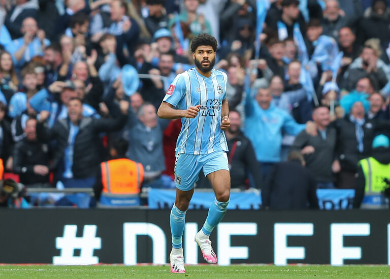Ellis Simms of Coventry City celebrates his goal to make it 1-3, during the Emirates FA Cup Semi-Final match Coventry City vs Manchester United at Wembley Stadium, London, United Kingdom, 21st April 2024

(Photo by Gareth Evans/News Images) in London, United Kingdom on 4/21/2024. (Photo by Gareth Evans/News Images/Sipa USA)
2024.04.21 Londyn
pilka nozna puchar anglii
Coventry - Manchester United
Foto Gareth Evans/News Images/SIPA USA/PressFocus

!!! POLAND ONLY !!!