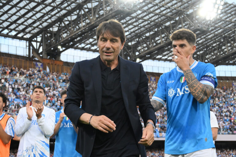 Napoli’s head coach Antonio Conte celebrate at the end of the match  during the Serie A soccer match between Napoli and Udinese   at the Diego Armando Maradona Stadium in Naples, southern italy - Sunday , May 24, 2026. Sport - Soccer . 
(Photo by Alessandro Garofalo/LaPresse) (Photo by Alessandro Garofalo/LaPresse/Sipa USA)
2026.05.24 Neapol
pilka nozna liga wloska
SSC Napoli - Udinese Calcio

Foto LaPresse/SIPA USA/PressFocus

!!! POLAND ONLY !!!