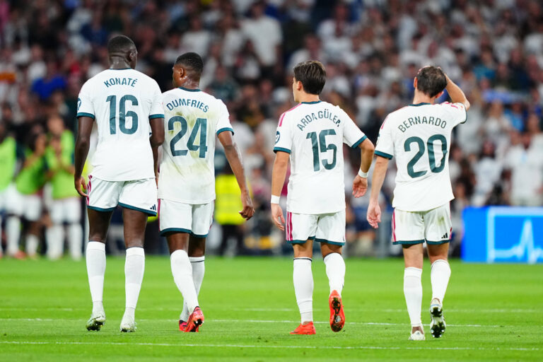 Real Madrid v Real Sociedad - LaLiga EA Sports 2026/27 MD1 Ibrahima Konate, Denzel Dumfries, Arda Güler and Bernardo Silva of Real Madrid CF are seen during the LaLiga EA Sports 2026/27 match between Real Madrid CF and Real Sociedad at Santiago Bernabeu on August 26, 2026 in Madrid, Spain. Madrid Santiago Bernabeu Madrid Spain Copyright: xGokhanxTanerx/xPSxImagesxGokhanxTanerx
2026.08.26 Madryt
pilka nozna , liga hiszpanska
Real Madryt - Real Sociedad San Sebastian
Foto IMAGO/PressFocus

!!! POLAND ONLY !!!