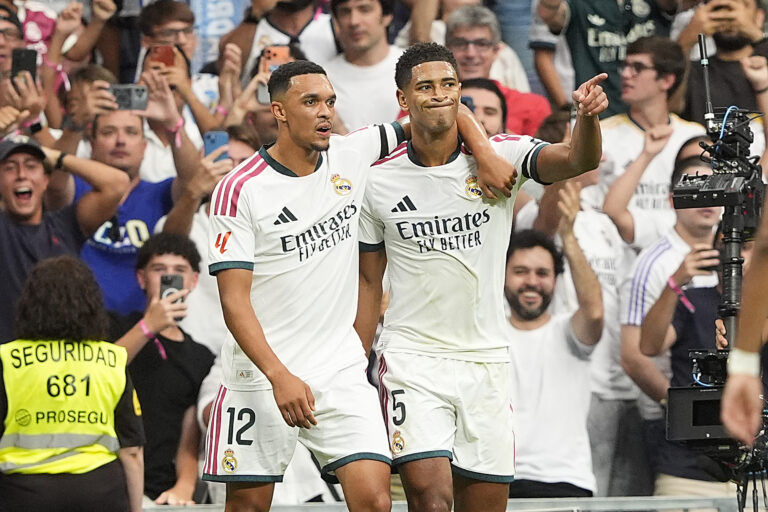 Real Madrid CF’s Trent Alexander-Arnold and Jude Bellingham celebrate goal during La Liga match. August 30, 2026. (Photo by Acero/Alter Photos/Sipa USA)
2026.08.30 Madryt
pilka nozna liga hiszpanska
Real Madryt - Malaga CF
Foto Alter Photos/SIPA USA/PressFocus

!!! POLAND ONLY !!!