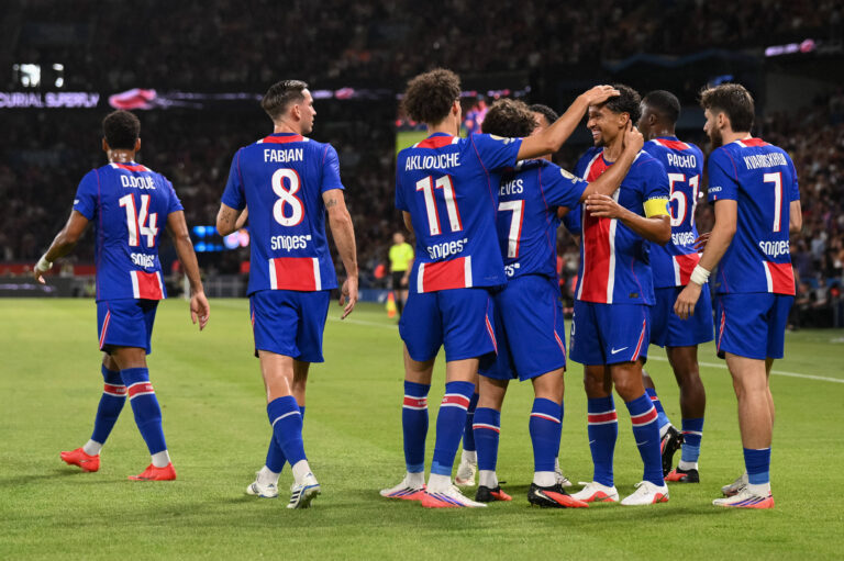 PSG players celebrate after Marquinhos C scored during the McDonalds Ligue 1 match between PSG and AS Monaco at the Parc des Princes on 4 September 2026 - 04/09/2026 - France / Ile-de-France region / Paris - PUBLICATIONxNOTxINxFRAxRUS JulienxMattiax/xLexPictorium LePictorium_0340145
2026.09.04 Paryz
pilka nozna , liga francuska PSG
Paris Saint-Germain - AS Monaco
Foto IMAGO/PressFocus

!!! POLAND ONLY !!!