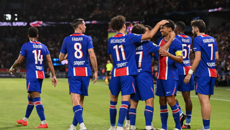 PSG players celebrate after Marquinhos C scored during the McDonalds Ligue 1 match between PSG and AS Monaco at the Parc des Princes on 4 September 2026 - 04/09/2026 - France / Ile-de-France region / Paris - PUBLICATIONxNOTxINxFRAxRUS JulienxMattiax/xLexPictorium LePictorium_0340145
2026.09.04 Paryz
pilka nozna , liga francuska PSG
Paris Saint-Germain - AS Monaco
Foto IMAGO/PressFocus

!!! POLAND ONLY !!!