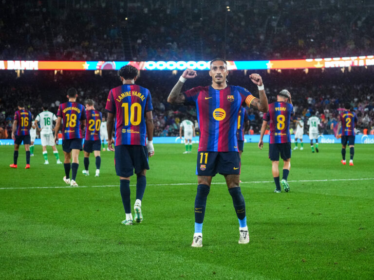 ESP: FC Barcelona, Barca - Racing Club de Santander. La Liga EA Sports. Matchday 6. Raphael Dias Belloli Raphinha of FC Barcelona celebrates his goal during the La Liga EA Sports match between FC Barcelona and Real Racing Club de Santander played at Spotify Camp Nou Stadium on 16 Sept 2026 in Barcelona, Spain. kpng Copyright: xSergioxRuizx/xPRESSINPHOTOx PS_2627_BAR_RAC_078
2026.09.16 Barcelona
pilka nozna liga hiszpanska
FC Barcelona - Racing Club de Santander
Foto IMAGO/PressFocus

!!! POLAND ONLY !!!