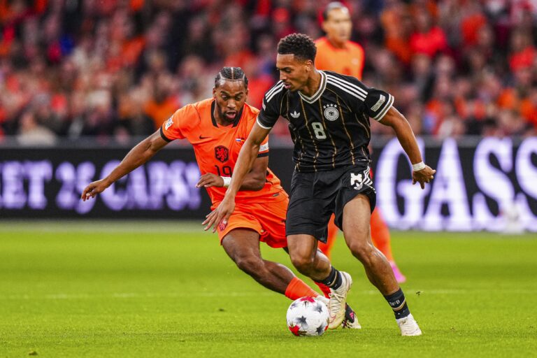 AMSTERDAM , 24-09-2026 , JohanCruyff Arena , season 2026 / 2027 , UEFA Nations League football , Match between The Netherlands and Germany , picture shows Netherlands player Quinten Timber and Germany player Felix Nmecha (Photo by Pro Shots/Sipa USA)
2026.09.23 Amsterdam
pilka nozna Liga Narodow UEFA
Holandia - Niemcy
Foto Pro Shots Photo Agency/SIPA USA/PressFocus

!!! POLAND ONLY !!!