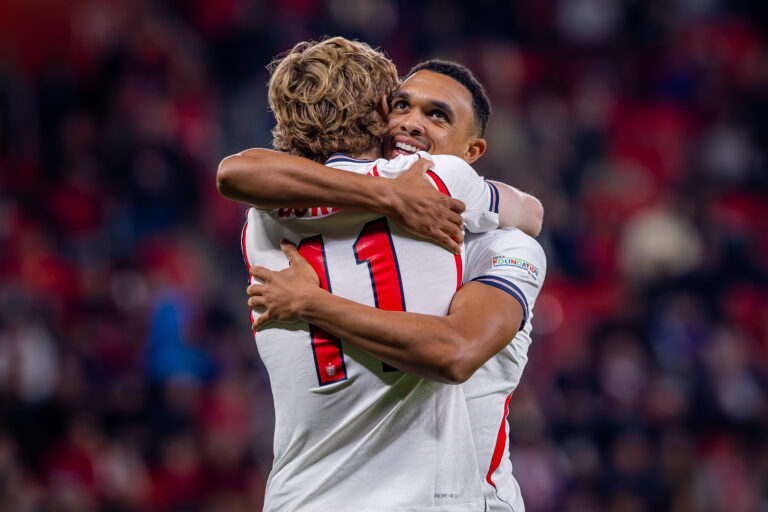 CZECHIA - ENGLAND Anthony Gordon of England and Barcelona celebrates a goal with Trent Alexander Arnold of England and Real Madrid during UEFA Nations League - League A - Group A3 - Matchday 2 - football match between Czechia and England. Fortuna Arena, Eden, Stadion, Prague, Czechia September 29, 2026. Photo by Branislav Racko Copyright: xx 080A6457
2026.09.29 Praga
pilka nozna liga narodow UEFA
Czechy - Anglia
Foto IMAGO/PressFocus

!!! POLAND ONLY !!!