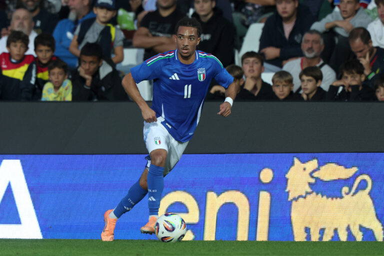 Luca Koleosho (Italy)  during the UEFA qualification under 21 soccer match between Italy and Sweden at the Orogel Stadium - Dino Manuzzi, north est Italy - Friday, October 9, 2025. Sport - Soccer . (Photo by Fabrizio Zani/LaPresse) (Photo by Fabrizio Zani/LaPresse/Sipa USA)
2025.10.10 Cesena
pilka nozna , eliminacje , kwalifikacje do mistrzostw Europy U-21
Wlochy U21 - Szwecja U21
Foto LaPresse/SIPA USA/PressFocus

!!! POLAND ONLY !!!