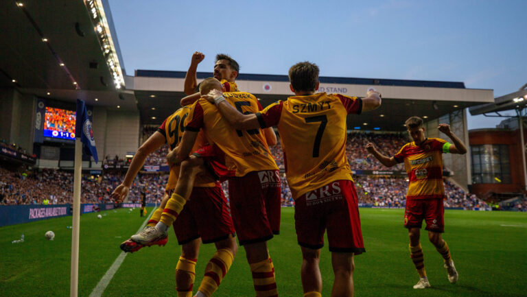 RECORD DATE NOT STATED 12th August 2026 Ibrox Stadium, Glasgow, Scotland UEFA Europa League Qualifier Football, Rangers versus Jagiellonia Bialystok Nik Prelec of Jagiellonia Bialystok celebrates with his team mates after he heads the ball and scores past Ivor Pandur of Rangers in the 65th minute to make it 1-1 VagelisxGeorgariou
2026.08.13 Glasgow
pilka nozna liga europy
Rangers FC - Jagiellonia Bialystok

Foto IMAGO/PressFocus

!!! POLAND ONLY !!!