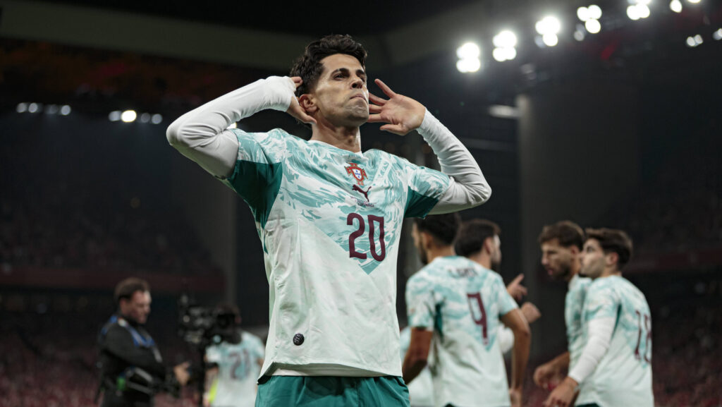 Joao Cancelo seen celebrating after scoring goal during UEFA Nations League Division A game between National Teams of Denmark and Portugal Ernest Kolodziej/Ball Raw Images Copenhagen Parken Denmark Copyright: xErnestxKolodziejx ernestkolodziej_denmark_portugal_2627-24
2026.10.01 Kopenhaga
pilka nozna , Liga Narodow UEFA
Dania - Portugalia
Foto IMAGO/PressFocus

!!! POLAND ONLY !!!