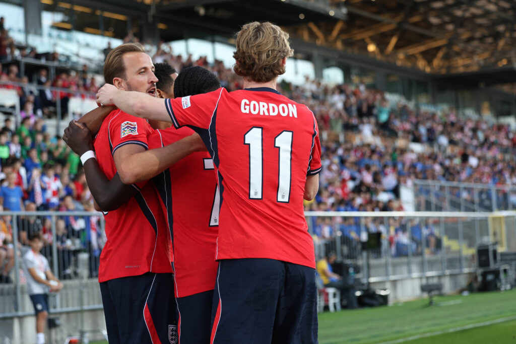 Rijeka, Croatia, 3rd October 2026. UEFA Nations League. Matchday 3, Group A3. Croatia v England at Rujevica, Rijeka. English players celebrating goal. Croatia v England, UEFA Nations League. PUBLICATIONxNOTxINxCRO
2026.10.03 Rijeka
pilka nozna liga narodow liga A  grupa A3
Chorwacja - Anglia
Foto IMAGO/PressFocus

!!! POLAND ONLY !!!