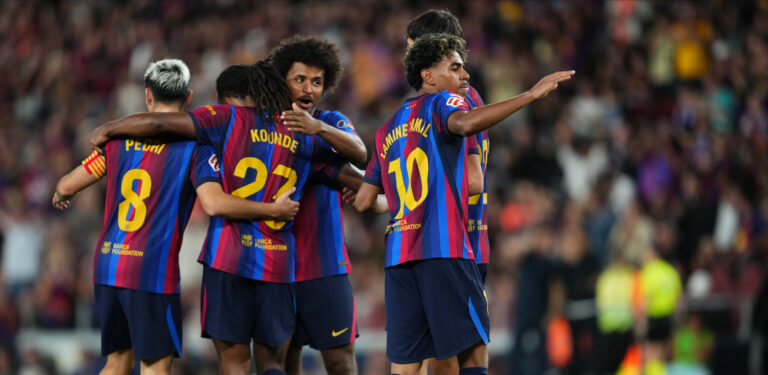 Jules Kounde of FC Barcelona celebrates after scoring the 3-0 during the La Liga EA Sports match between FC Barcelona and Getafe CF played at Spotify Camp Nou Stadium on 10 Oct 2026 in Barcelona, Spain. (Photo by Bagu Blanco/ PRESSINPHOTO)
2026.10.10 Barcelona
pilka nozna liga hiszpanska
FC Barcelona - Getafe CF

Foto PRESSINPHOTO/SIPA USA/PressFocus

!!! POLAND ONLY !!!